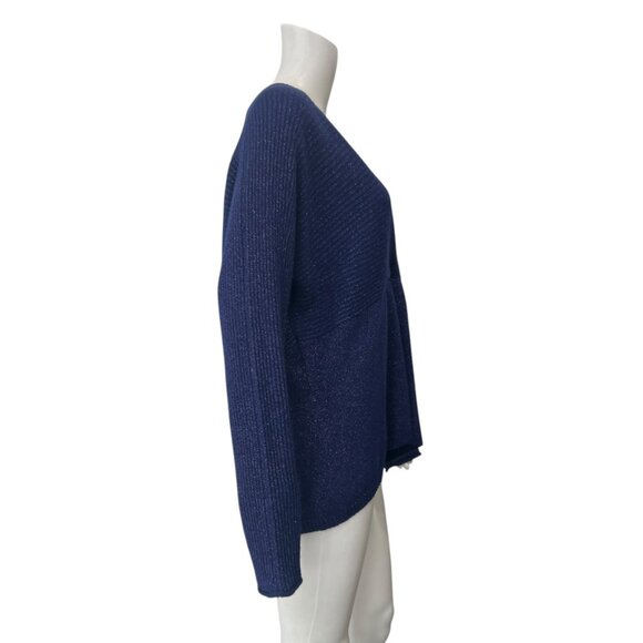 NWT Marina Rinaldi Blue Sparkle Metallic Knit Ribbed Wool Sweater sz Large/18 - Picture 3 of 7